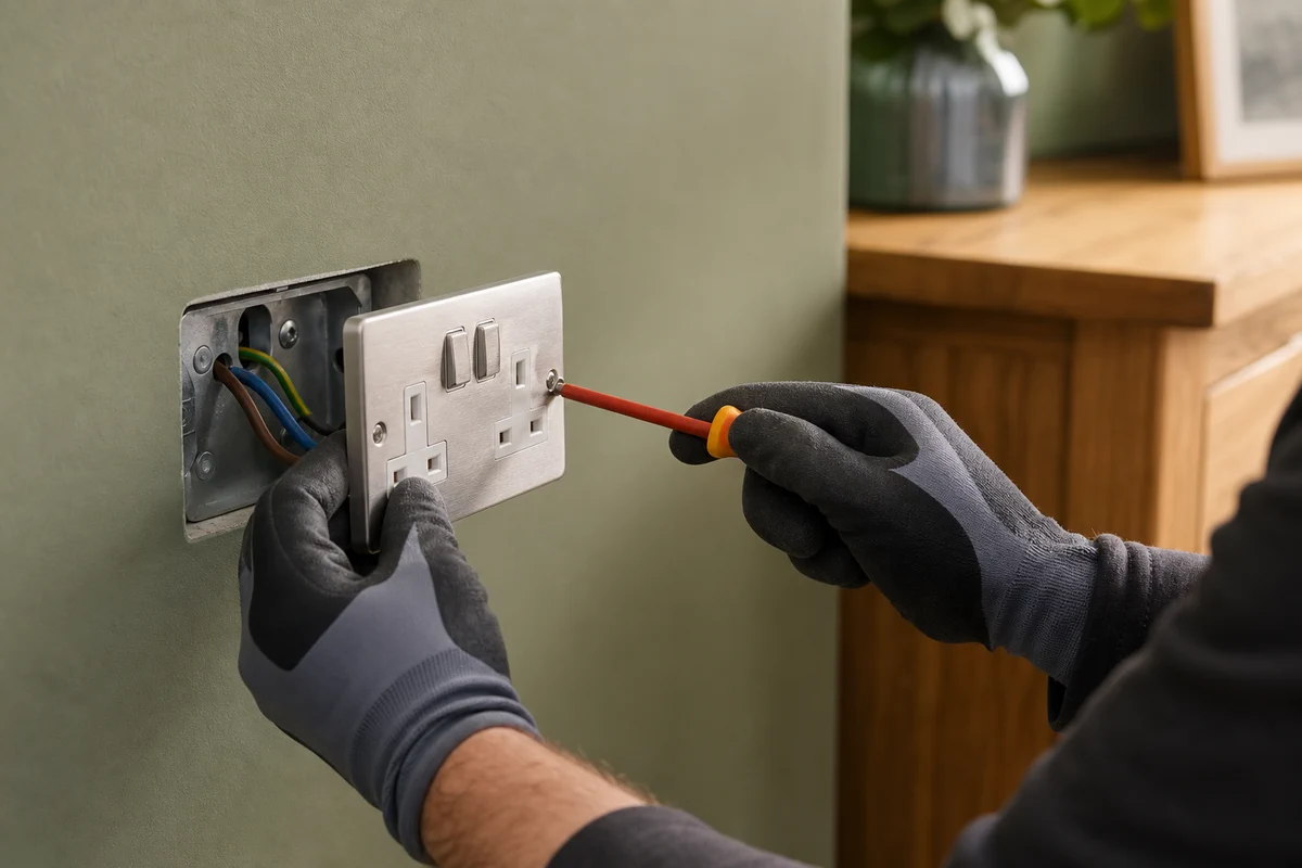 A qualified electrician inspecting a residential consumer unit
